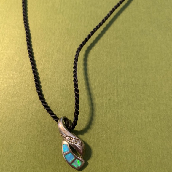 Lovely, Sterling, Opal and Rhinestone Necklace - Picture 3 of 4